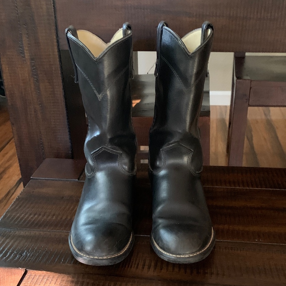 Black Leather Bronco Western Boots